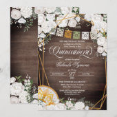 White Roses Elegant Western Charro Quinceanera Inv Kaart (Voorkant / Achterkant)