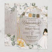 White Roses Elegant Western Charro Quinceanera Inv Kaart (Voorkant / Achterkant)