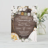 White Roses Elegant Western Charro Quinceanera Kaart (Staand voorkant)