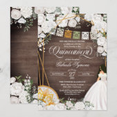 White Roses Elegant Western Charro Quinceanera Kaart (Voorkant / Achterkant)