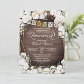 White Roses Elegant Western Rustic Quinceañera Inv Kaart (Staand voorkant)