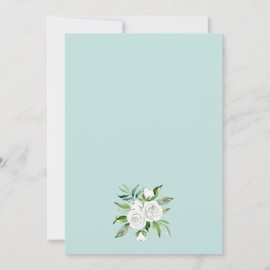 White Roses en Baby's Breath op Bleke Blauwe Bruil Kaart (Achterkant)
