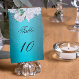 White Roses en Elegant Aqua Wedding Kaart