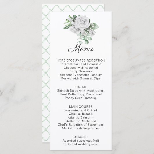 White Roses, Eucalyptus, Baby's Breath Menu | (Voorkant / Achterkant)