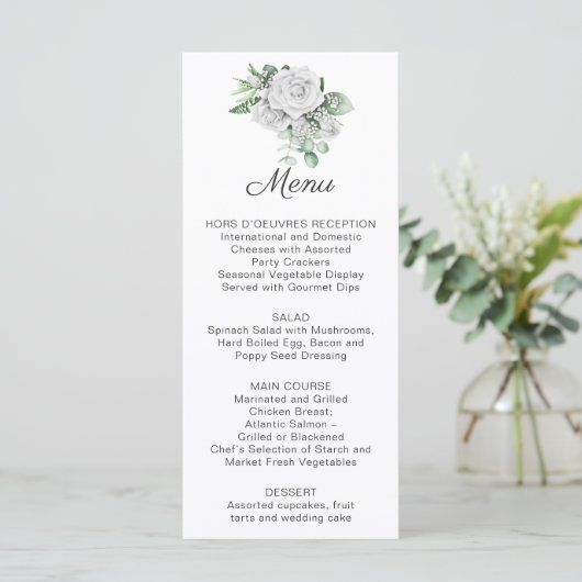 White Roses, Eucalyptus, Baby's Breath Menu | (Staand voorkant)