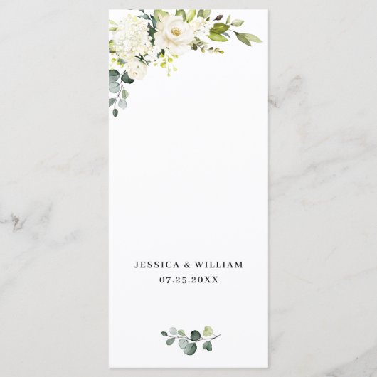 White Roses Eucalyptus Greenery Wedding Dinner Menu (Achterkant)