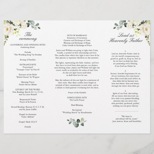 White Roses Eucalyptus Wedding Ceremony Programme (Achterkant)