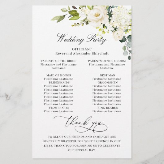 White Roses Eucalyptus Wedding Ceremony Programme (Achterkant)