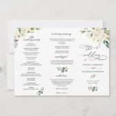 White Roses Eucalyptus Wedding Ceremony Programme Kaart (Voorkant)