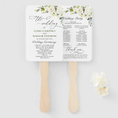 White Roses Eucalyptus Wedding Programme Handje Fa Handwaaier (Voorkant en achterkant)
