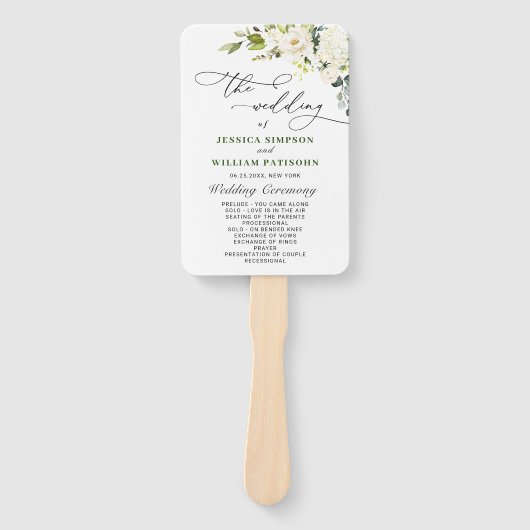 White Roses Eucalyptus Wedding Programme Handje Fa Handwaaier (Voorkant)