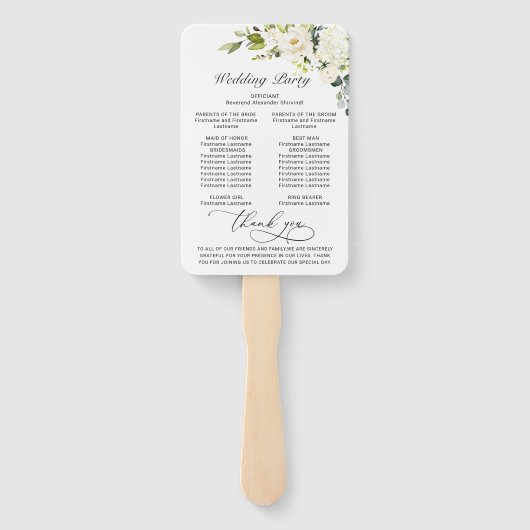 White Roses Eucalyptus Wedding Programme Handje Fa Handwaaier (Achterkant)
