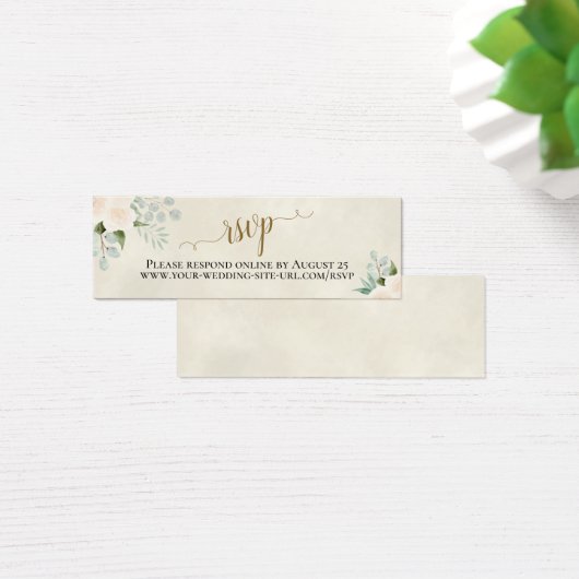 White Roses & Eucalyptus Wedding RSVP Online Kaart (Bureau)