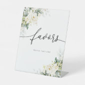 White Roses Favors Sign Reclamebord Met Voetstuk (Voorkant)