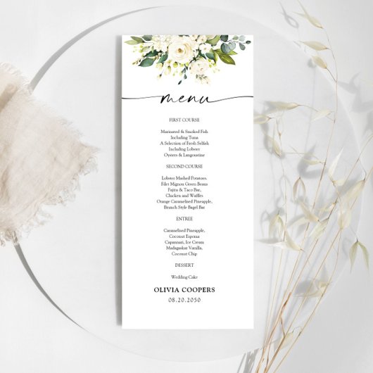 White Roses Floral Baby shower Menu