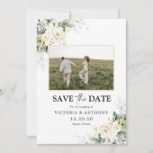 White Roses Floral Bewaar De Datum Met Foto Save The Date (Voorkant)