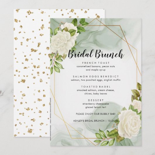 White Roses Floral Bridal Brunch Menu (Voorkant / Achterkant)