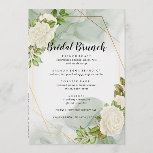 White Roses Floral Bridal Brunch Menu (Voorkant)