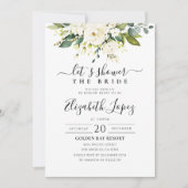White Roses Floral Bridal Shower Invitation Kaart (Voorkant)