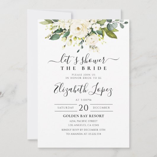 White Roses Floral Bridal Shower Invitation Kaart (Voorkant)