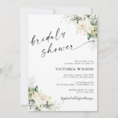 White Roses Floral Bridal Shower Invitation Kaart (Voorkant)