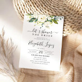 White Roses Floral Bridal Shower Invitation Kaart