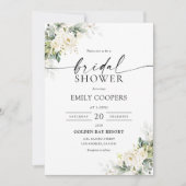 White Roses Floral Bridal Shower Invitation Kaart (Voorkant)