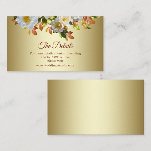 White Roses Floral Gold Enclosure Kaart (Voorkant / Achterkant)
