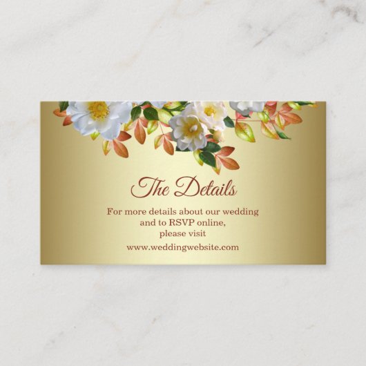 White Roses Floral Gold Enclosure Kaart (Voorkant)