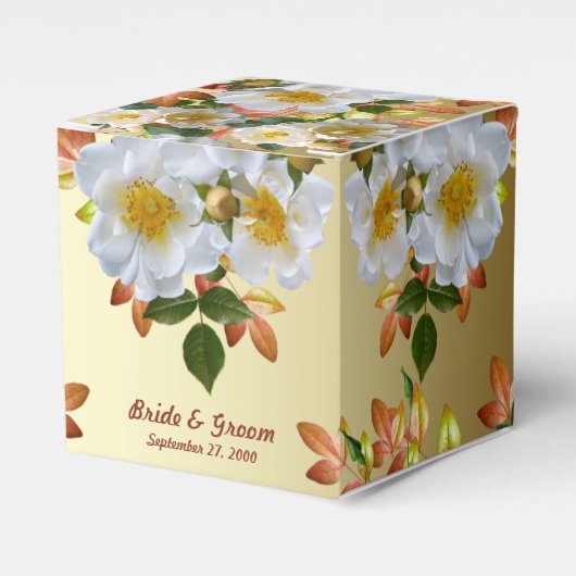 White Roses Floral Gold Favor Box Bedankdoosjes (Voorkant Zijde)