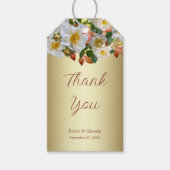 White Roses Floral Gold Gift Label Cadeaulabel (Voorkant)