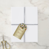 White Roses Floral Gold Gift Label Cadeaulabel (Met Touw)