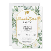 White Roses Floral Gold Lijst Graduparty