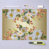 White Roses Floral Gold Tissue Paper Tissuepapier (Craft)