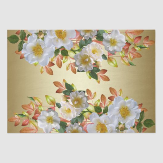 White Roses Floral Gold Tissue Paper Tissuepapier (Voorkant)