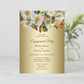 White Roses Floral Gold Verloving Kaart (Staand voorkant)