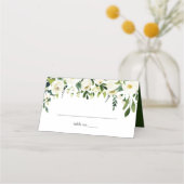 White Roses Floral Greenery Wedding Place Card Plaatskaartje (Voorkant)