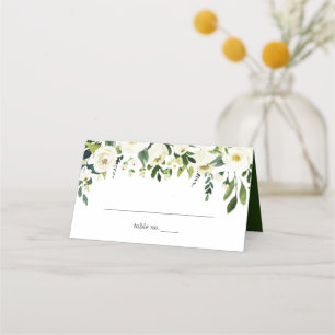 White Roses Floral Greenery Wedding Place Card Plaatskaartje