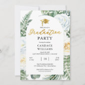 White Roses Floral Lijst Graduation Party Kaart (Voorkant)