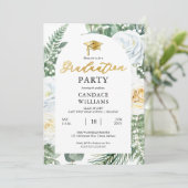 White Roses Floral Lijst Graduation Party Kaart (Staand voorkant)