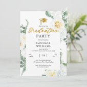 White Roses Floral Lijst Graduation Party Kaart (Staand voorkant)