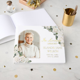 White Roses Floral Memorial Funeral Foto Afbeeldin Gastenboek