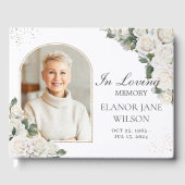 White Roses Floral Memorial Funeral Foto Afbeeldin Gastenboek (Voorkant)