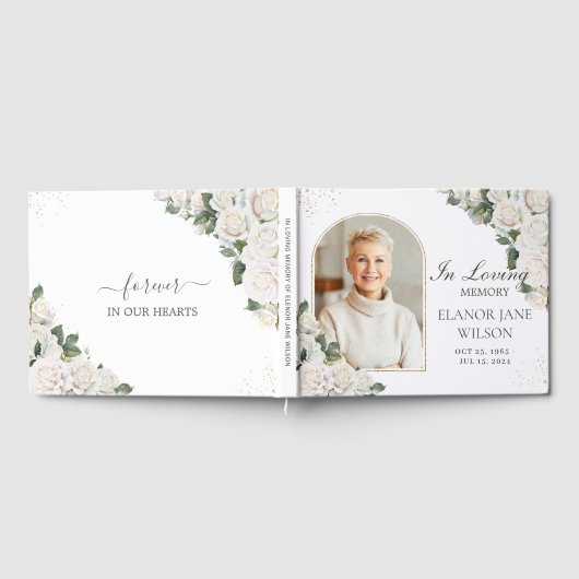 White Roses Floral Memorial Funeral Foto Afbeeldin Gastenboek (Volledig)