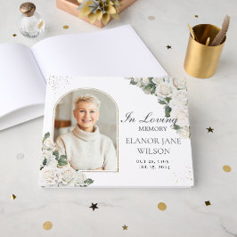 White Roses Floral Memorial Funeral Foto Afbeeldin Gastenboek