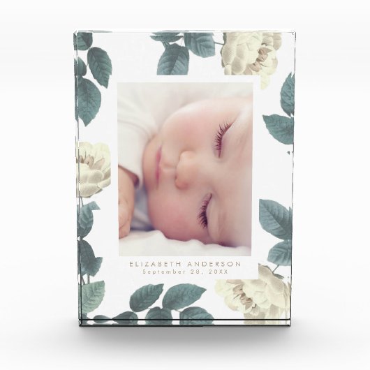 White Roses  Floral Photo Block Lijst Fotoblokken (Voorkant)