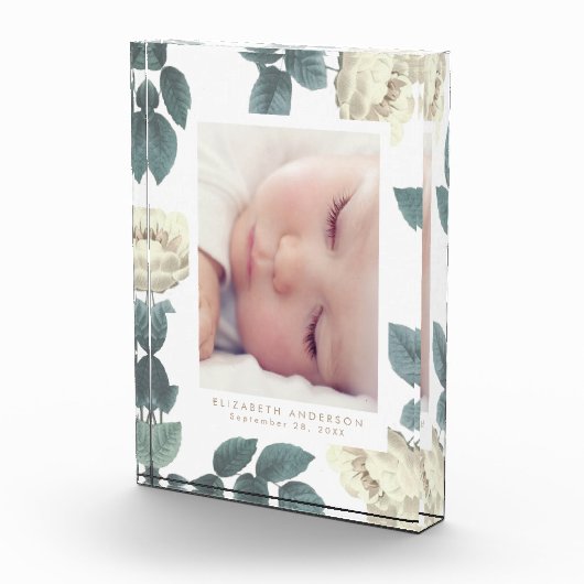 White Roses  Floral Photo Block Lijst Fotoblokken (Rechts)