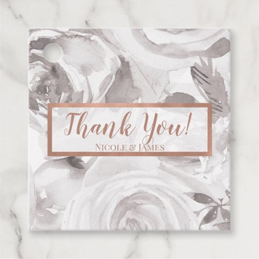 White Roses Floral Roos Modern Elegant Wedding Bedankjes Labels (Voorkant)