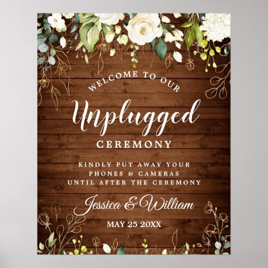 White Roses Floral Unplugged Wedding Ceremony Poster (Voorkant)