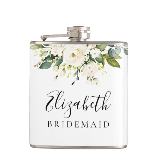 White Roses Floral Vrijgezellenfeest Flask Heupfles (Voorkant)